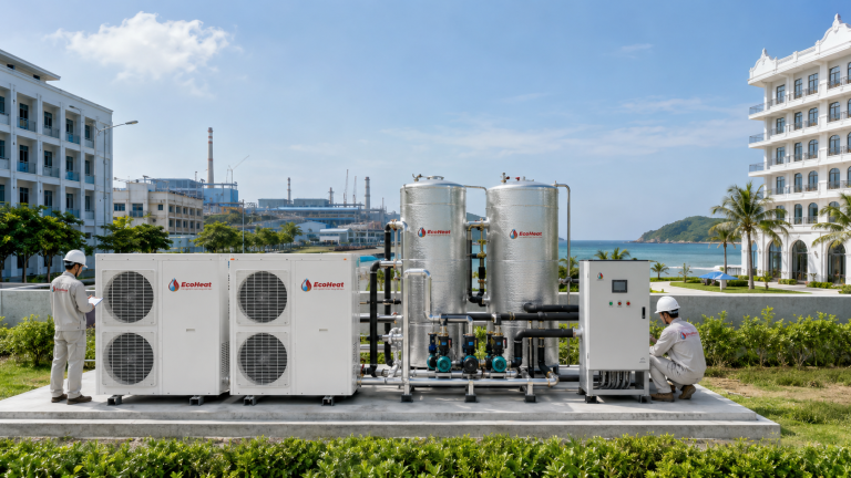 Lắp đặt hệ thống nước nóng trung tâm Heat Pump Hà Tĩnh EcoHeat cho khách sạn và nhà máy