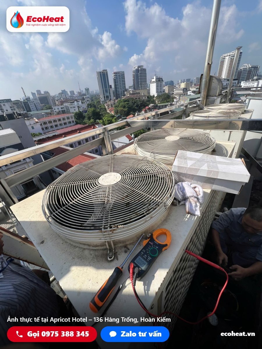 Hệ thống Heat Pump Jiko trên mái Apricot Hotel 136 Hàng Trống, Hoàn Kiếm